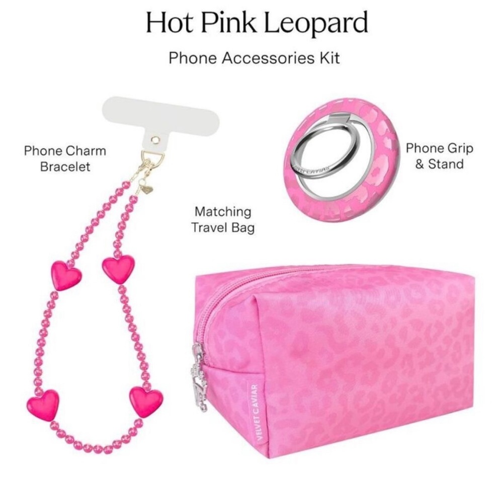Velvet Caviar Phone Accessories Set- Hot Pink Leopard   NWT - Picture 2 of 9